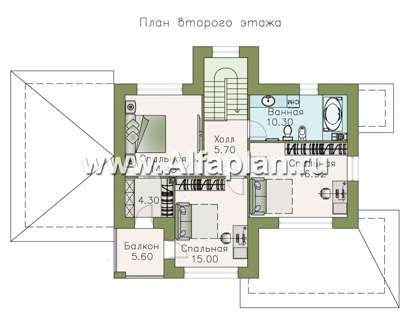 Проекты домов Альфаплан - «Саар» - современный двухэтажный дом с террасой и сауной - план проекта №2