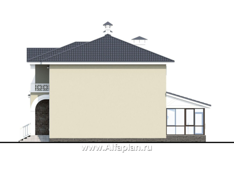 «Либезюсефрау» - проект красивого двухэтажного дома с эркером, с балконом и гаражом - превью фасада дома