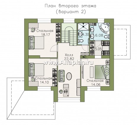 Проекты домов Альфаплан - «Регата» - загородный дом с мансардой под двускатной крышей - превью плана проекта №3