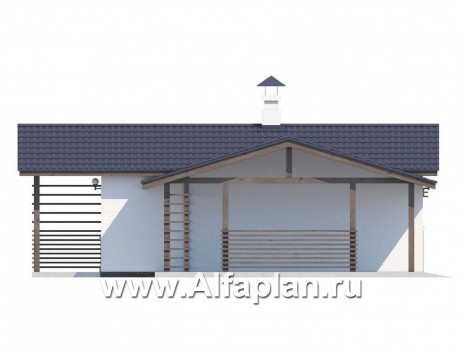 Проекты домов Альфаплан - Блок SPA с навесом для машины для небольшой усадьбы - превью фасада №3