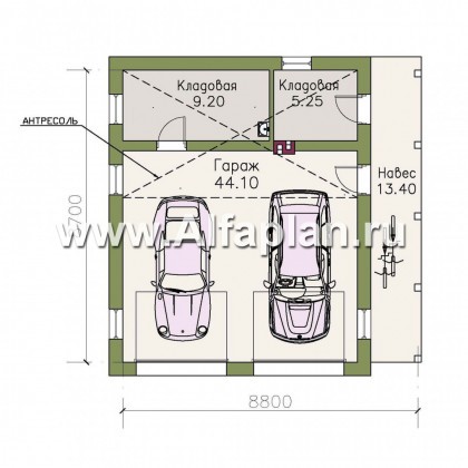 Проекты домов Альфаплан - Гараж на два автомобиля - превью плана проекта №1