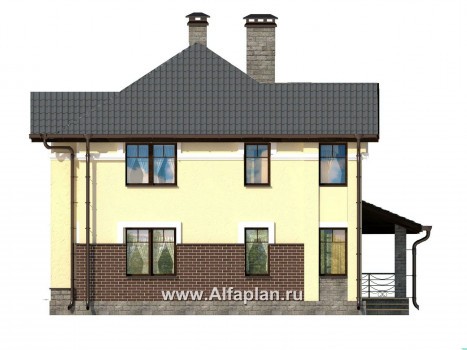 Проект двухэтажного дома, планировка с гостевой на 1 эт и 3 спальни, с большой угловой террасой - превью фасада дома