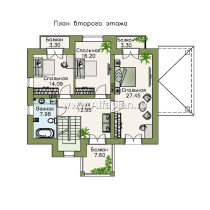 Проекты домов Альфаплан - «Разумовский» - красивый коттедж с элементами стиля модерн - превью плана проекта №2