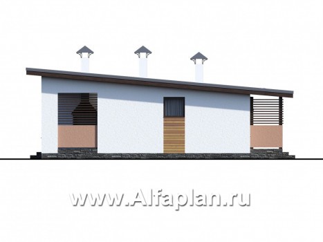 Проекты домов Альфаплан - «Зита» - просторный коттедж в один этаж с сауной и джакузи - превью фасада №2