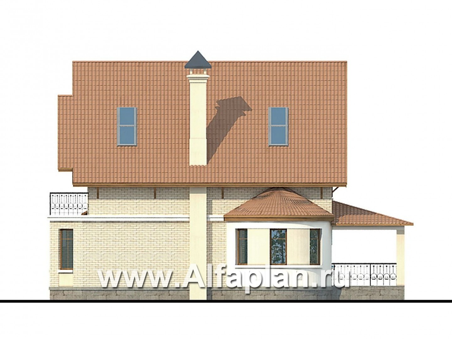 Проекты домов Альфаплан - «Золотая середина» - коттедж с жилой мансардой - изображение фасада №2