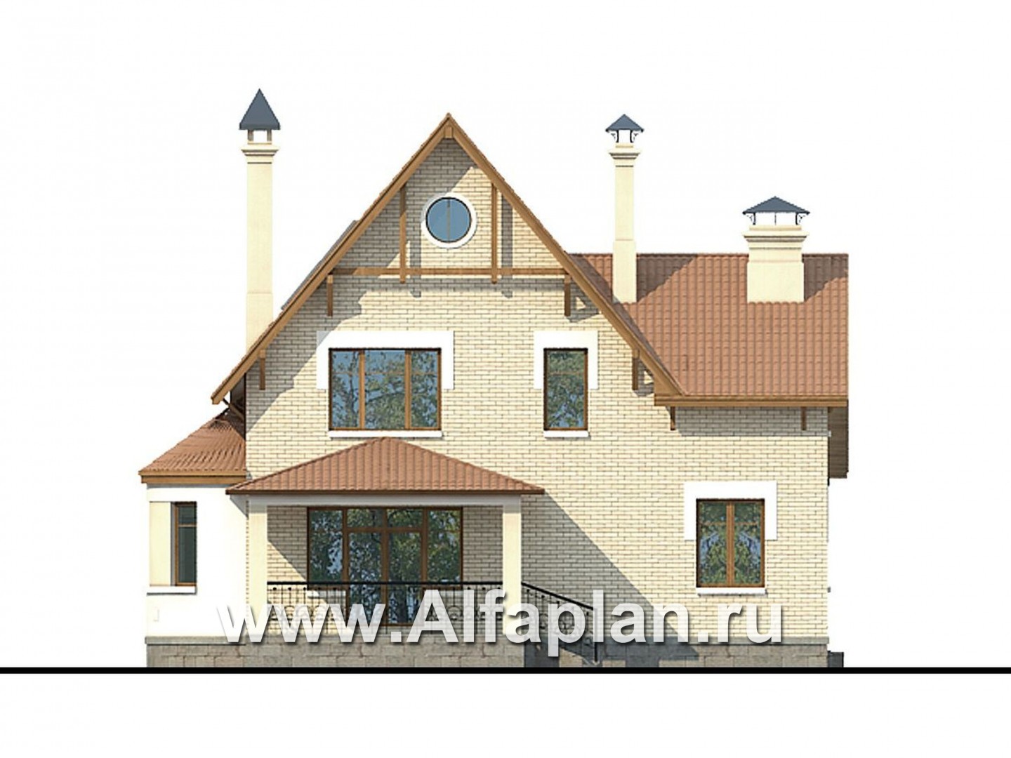 Проекты домов Альфаплан - «Золотая середина» - коттедж с жилой мансардой - изображение фасада №4