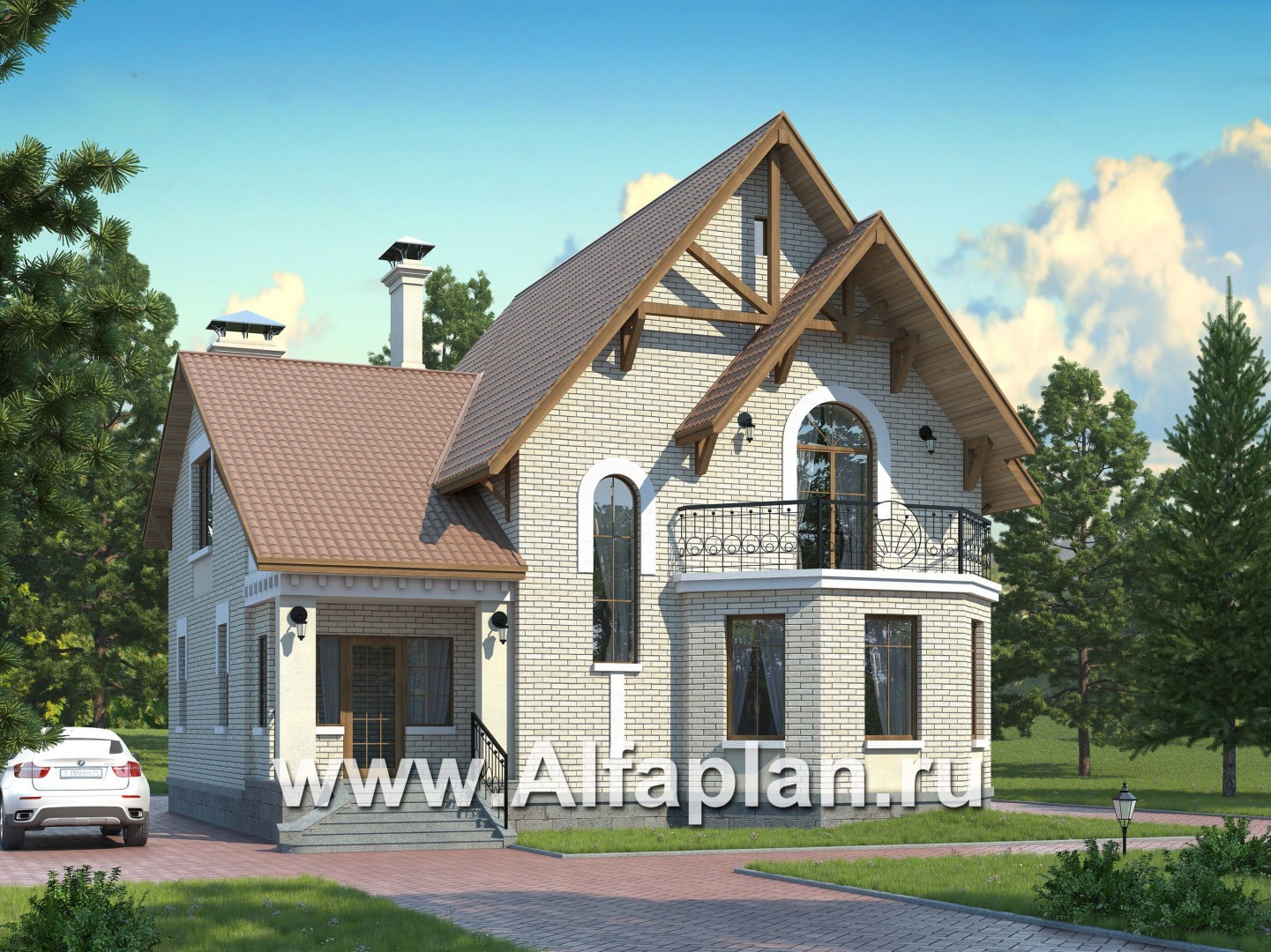 Проекты домов Альфаплан - «Золотая середина» - коттедж с жилой мансардой - основное изображение