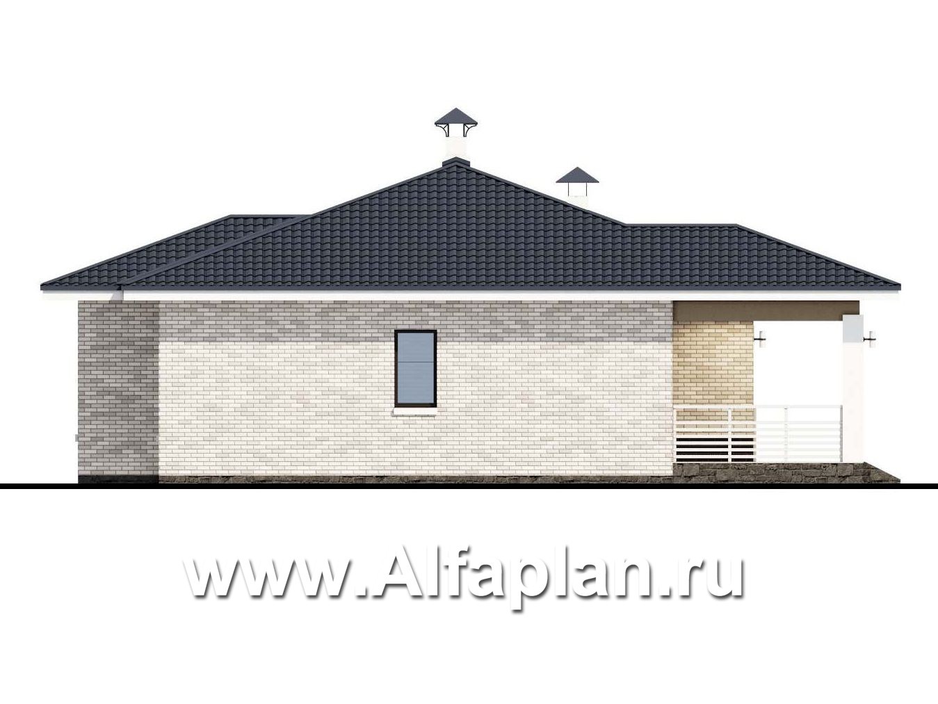 Проекты домов Альфаплан - «Эрато» - современный одноэтажный коттедж с террасой - изображение фасада №3
