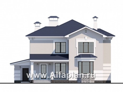«Белоостров» - проект двухэтажного дома, планировка с кабинетом на 1 эт, с террасой и с гаражом на 1 авто - превью фасада дома