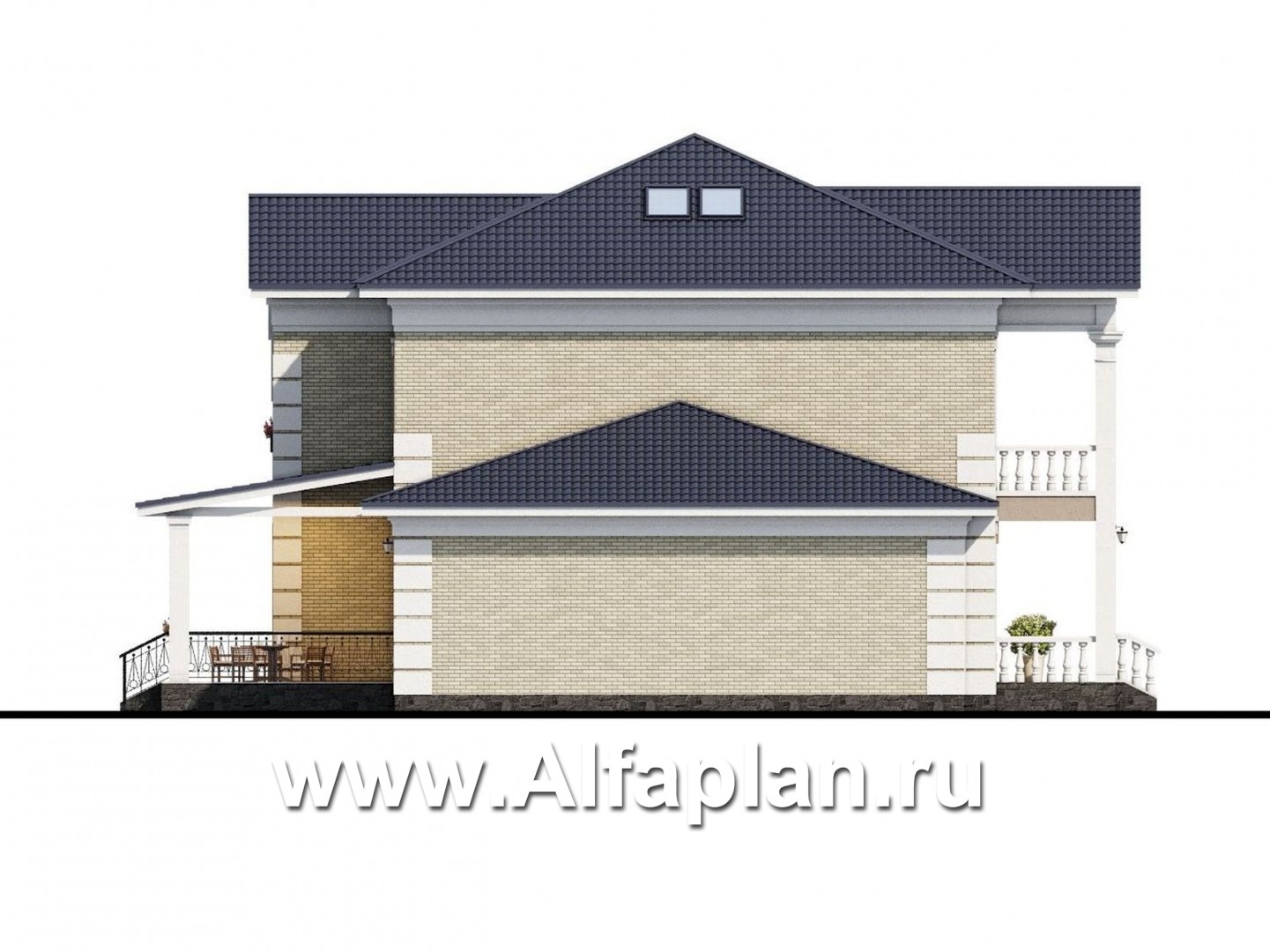 Проекты домов Альфаплан - Вилла в классическом стиле с бассейном - изображение фасада №3