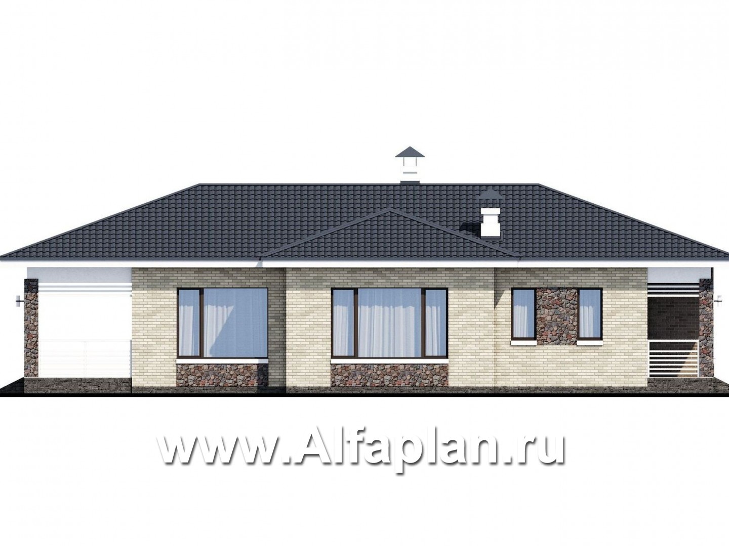 Проекты домов Альфаплан - «Муза» - современный одноэтажный коттедж с террасой - изображение фасада №3