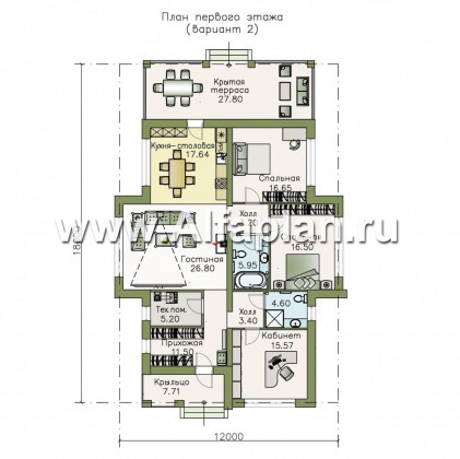 Проекты домов Альфаплан - «Муза» - современный одноэтажный коттедж с террасой - превью плана проекта №2