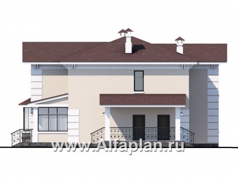 «Галатея» - проект двухэтажного дома с эркером и с остекленной верандой, в стиле эклектика - превью фасада дома