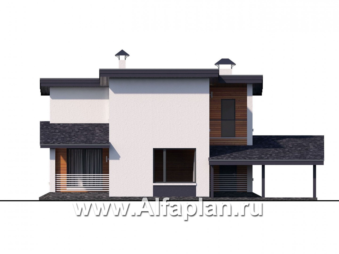 Проекты домов Альфаплан - "Модена" -стильный дом, односкатная крыша - изображение фасада №3